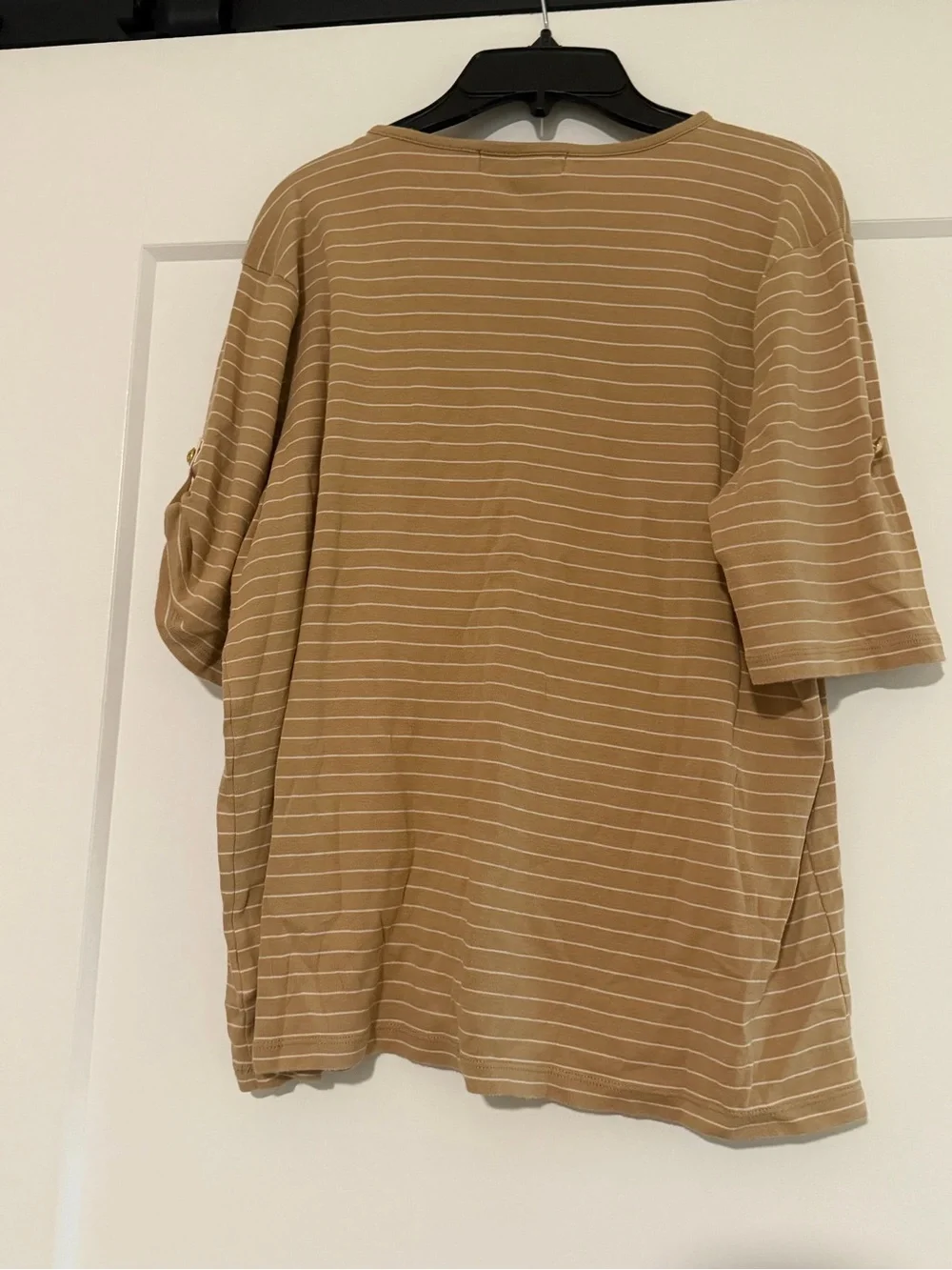 Ralph Lauren Tan Striped Henley Roll-Tab Top - Picture 5 of 6